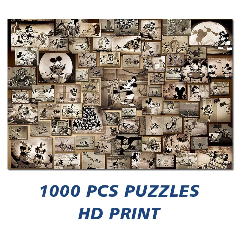 

Vintage Blacke White Disney Mickey Mouse Image 300 500 1000PCS Puzzles Paper Jigsaw Puzzle Game For Kids Teen Like Room Ornament