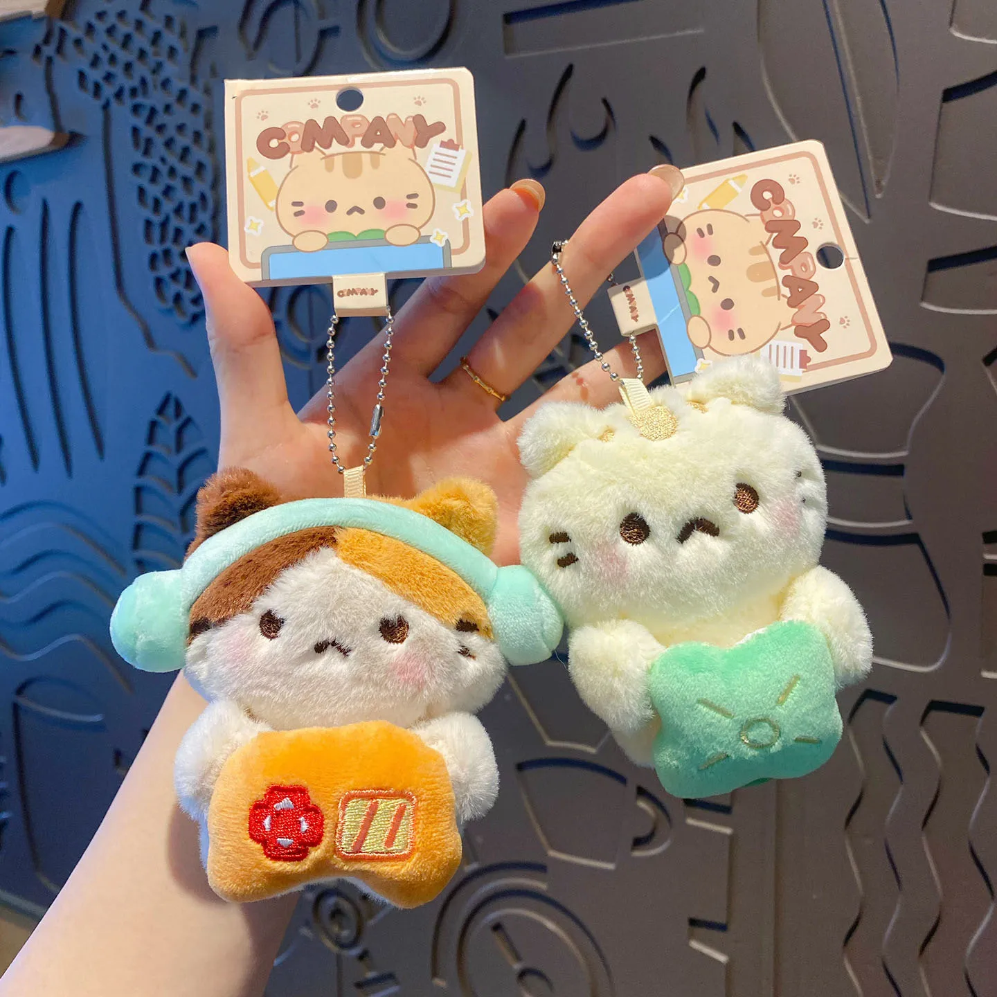 Cartoon Cocoa Cat Screen Companion Plush Keychain Cute Stuffed  Kitty Pendant Keyring Kids Bag Couple Car Charm Keyfob Gift