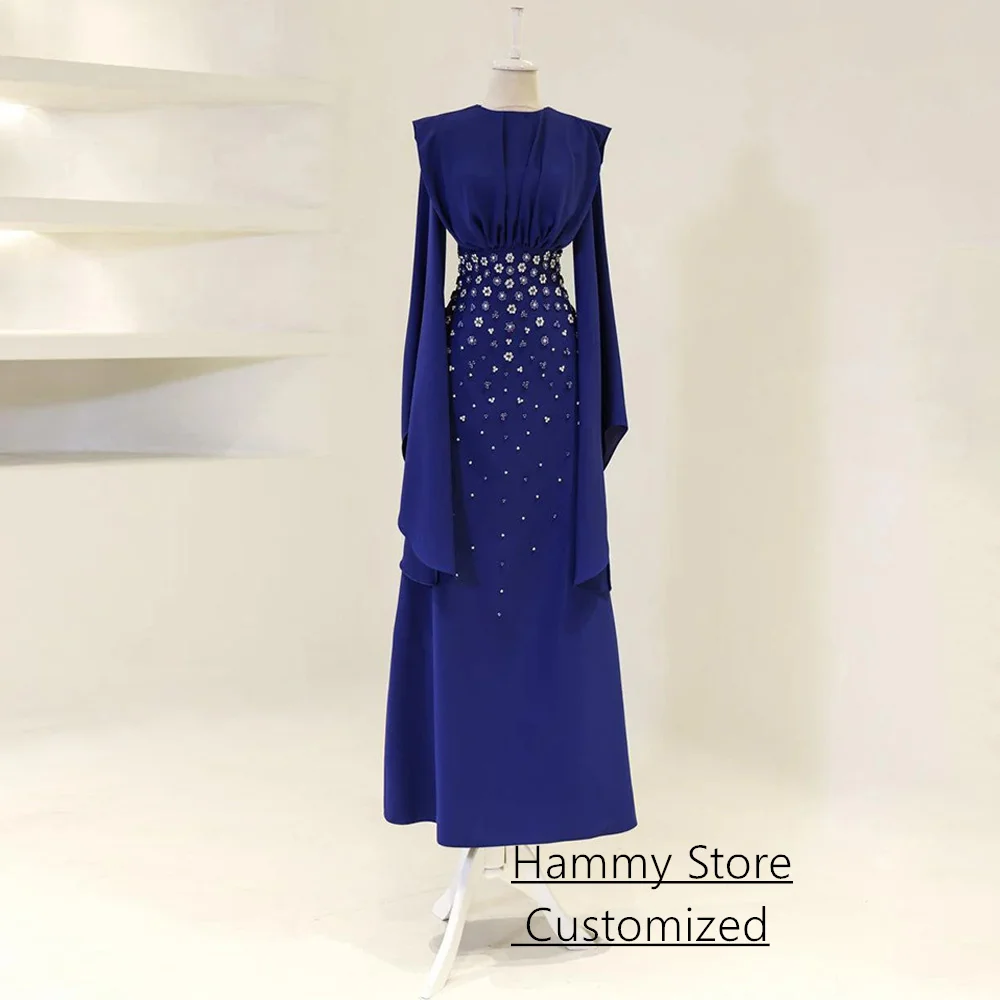 فستان سهرة مخصص للحفلات العربية متواضع برقبة دائرية وأكمام طويلة مطرز بالأحجار فساتين رسمية للحفلات الراقصة للمرأة