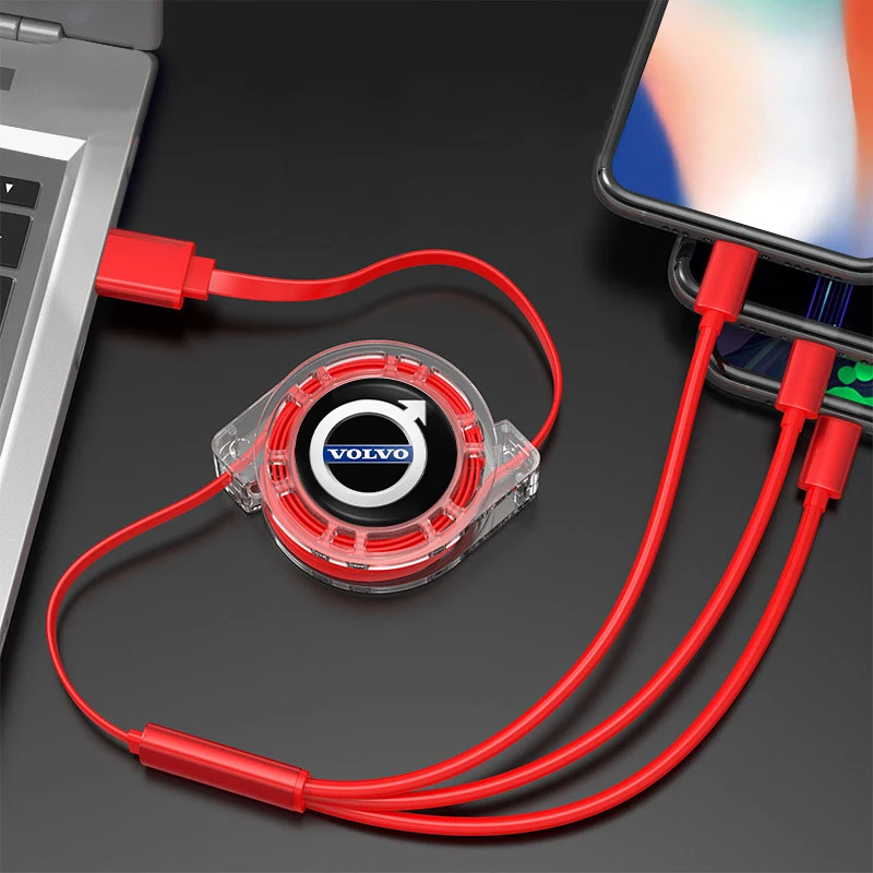 سيارة تلسكوبي 3 في 1 USB نوع C كابل شحن شاحن متعدد لفولفو ES90 EC40 EX40 EM90 XC90 V90 V60 XC60 V40 S80 S60 S90 #3