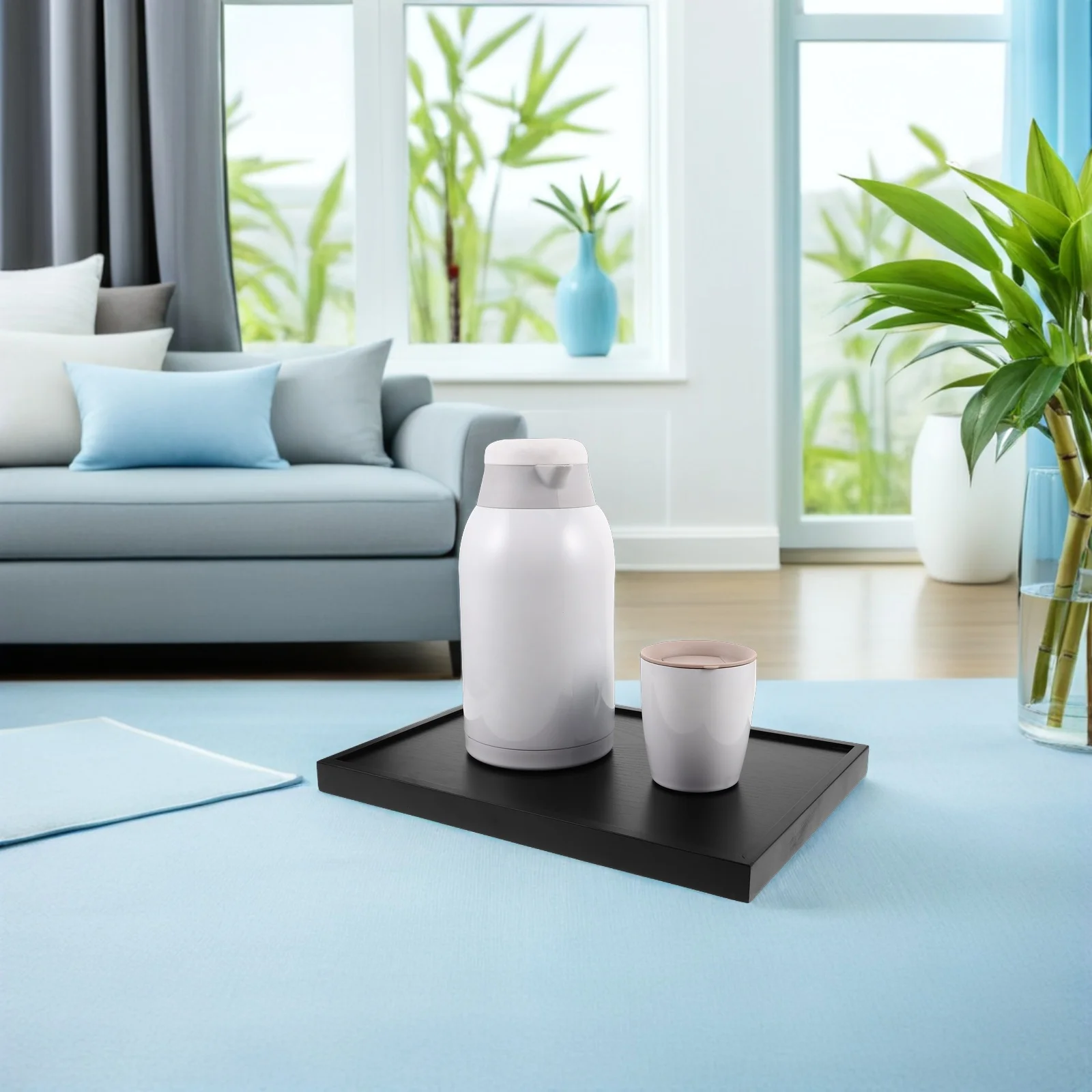 

Solid Wood Tea Rectangle Serving Platter For Coffee Tea Appetizers Japanese Style Desktop Tray Black Wood Food Tray