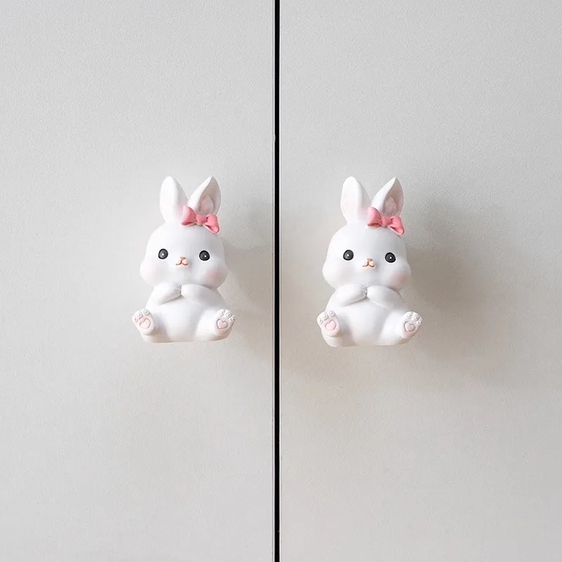 Cute Rabbits Creative Cabinet Handles Decor Wardrobe Pulls for Children's Room Resin Pigs Dresser Drawer Knobs Single Hole 1 PC