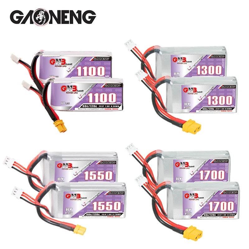 2Pcs GNB 2S 3S 4S 6S Rechargeable Lipo Battery 1100mAh 1300mAh 1550mAh 1700mAh 60C for FPV Quadcopter Drone Aircraft Helicopter