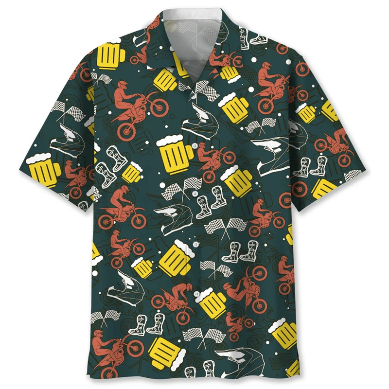 Camisa havaiana impressa em 3D masculina, Cerveja Criativa, Padrão Esportivo de Verão Fresco, Camisas de Praia, Manga Curta Tops, Blusa de Botão