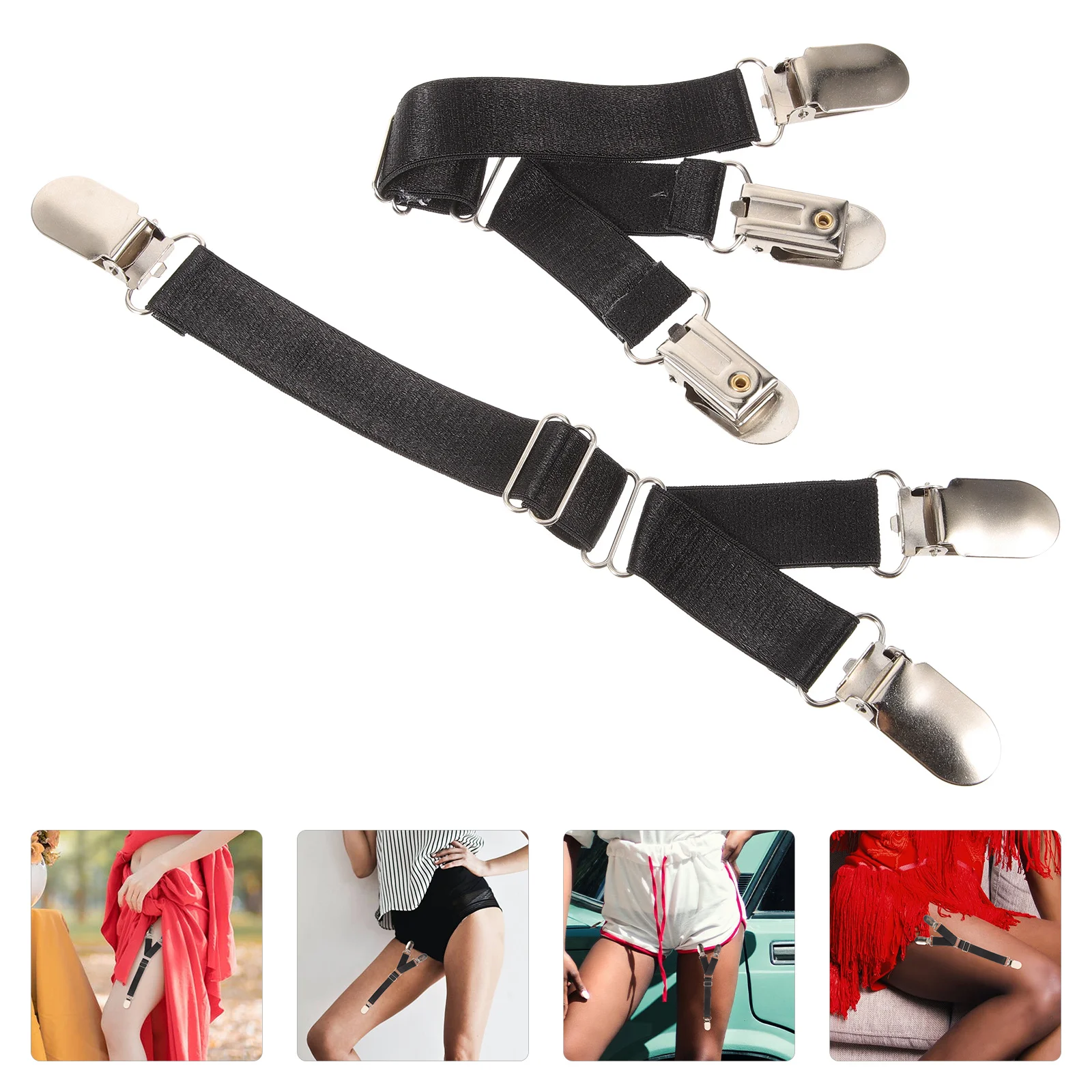 

2 Pcs Duckbill Buckle Sock Clip Adjustable Garter Clips Sexy Women Clamp Polyester Straps