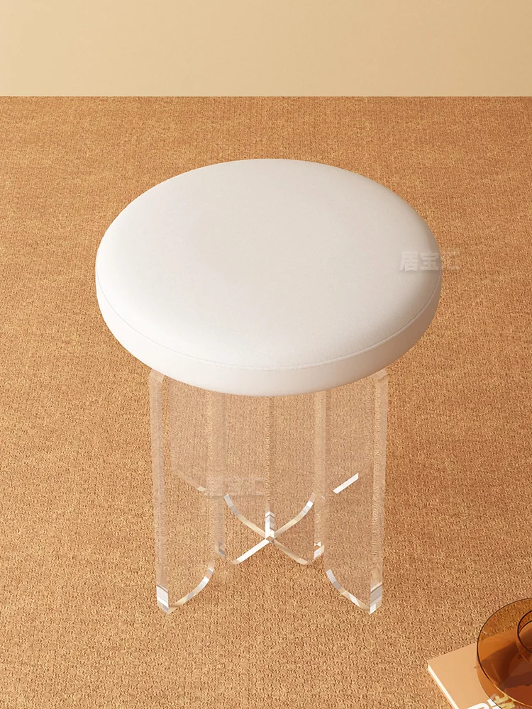 

PQF Makeup Stool Transparent Girls' round Low Stool Soft Leather Bedroom Dressing Chair