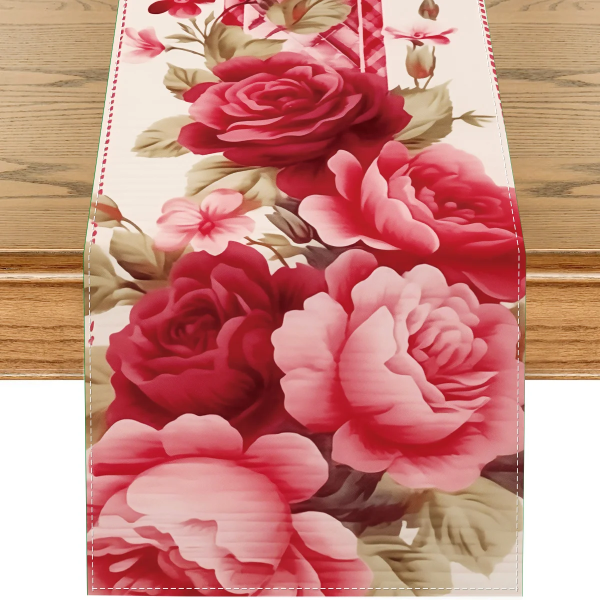 1 Piece of Romantic Table Runner with Rose and Heart Patterns, Suitable for Dinner Parties, Holiday Parties, Family Gatherings, Children's Activities, Themed Cafes, Home Decoration, Christmas Markets, Cozy Tea Parties