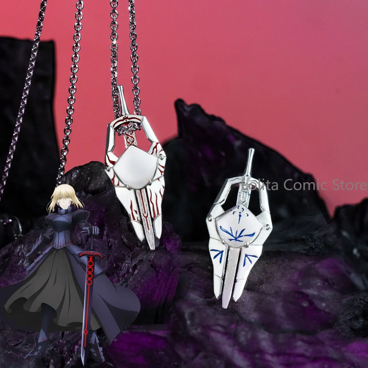 Collar de Plata 925 con Colgante de Anime Saber Fate/stay night, Gargantilla de Moda para Cosplay, Accesorios de Cadena, Regalo