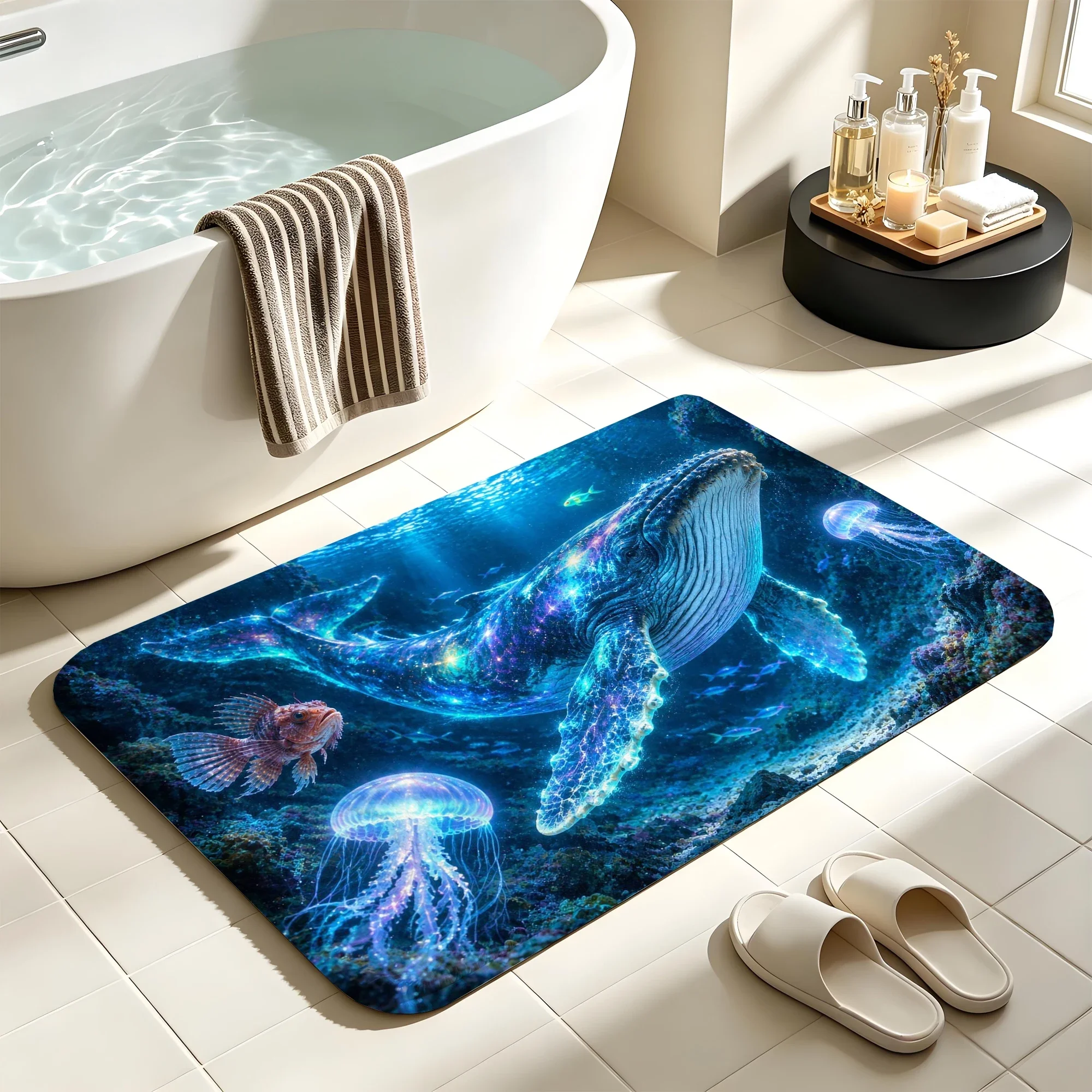 Blue whale Bath Mat Water Absorbent Quick Dry Anti-Slip Shower Rug Floor Carpet for Bathroom Home Decor