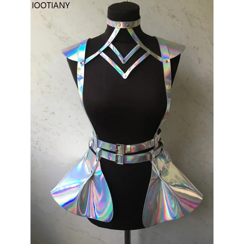 25COSFashion المرأة لامعة شرابة البدلة اكسسوارات المغني دور اللعب الليزر الفضة الذهب لامعة فستان مجموعة مرحلة الأداء زي