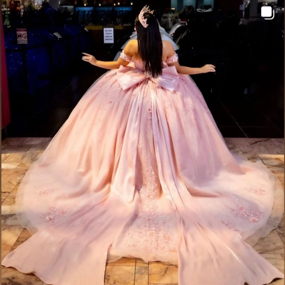 

EVLAST индивидуальное блестящее розовое платье Quinceanera с блестками, бальное платье с цветочной аппликацией и бисером, Sweet 16, Vestidos De 15 Anos E1QN422