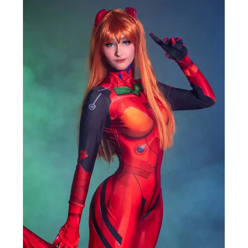 Halloween Vrouw Asuka Cosplay Kostuum Zentai Fullbody Anime 3.0 Asuka Langley Saryu Jumpsuits Pak Bodysuit Volwassenen Kids