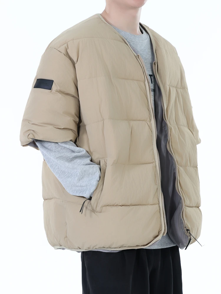 

Модная хлопковая куртка с коротким рукавом для мужчин, новая модель, свободный крой, универсальная, осенне-зимняя, повседневная, из хлопка.