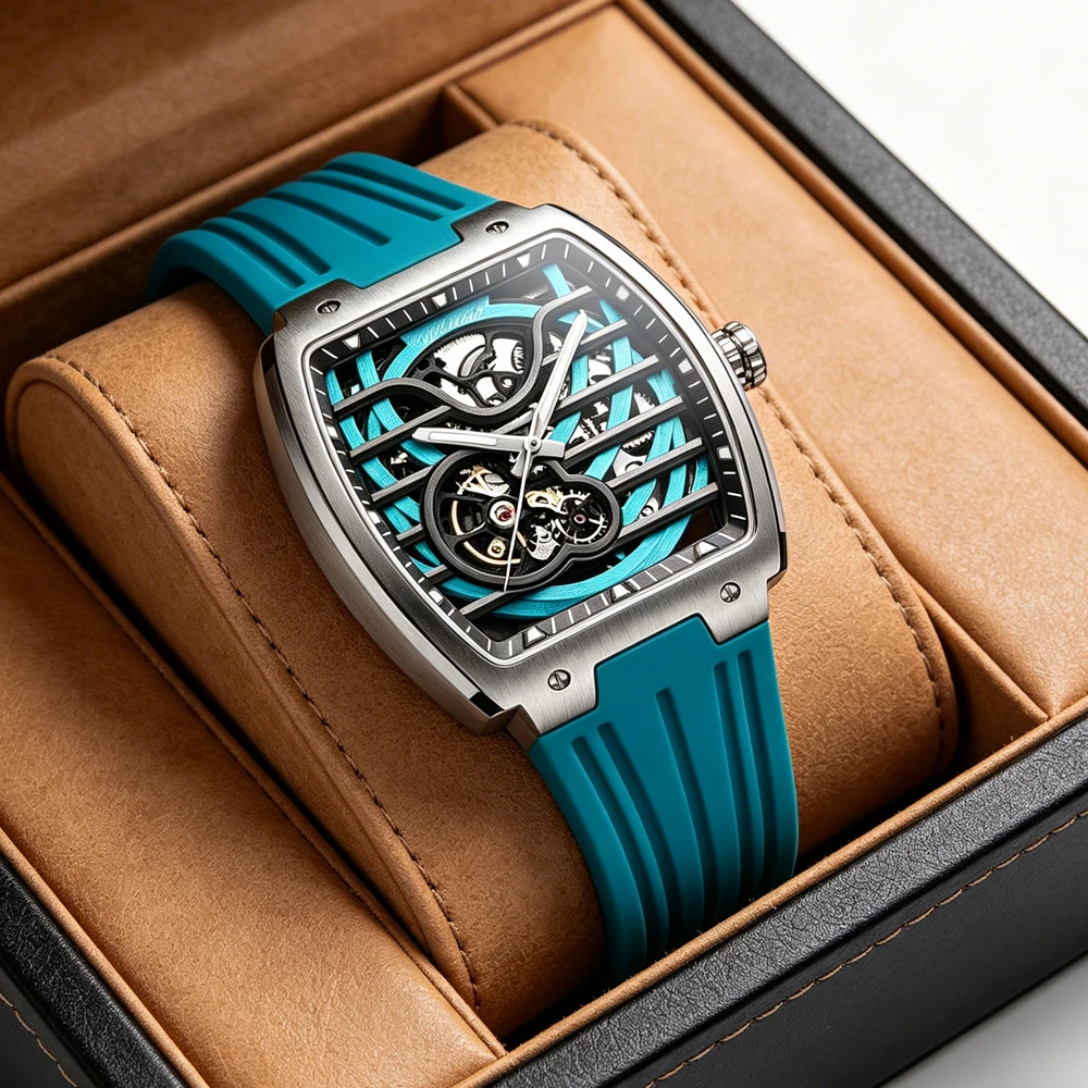 

Men Watch High Quality Luxury Brand Skeleton Automatic Watch Military Sports Mechanical Watches Shape Silicone Strap Clock