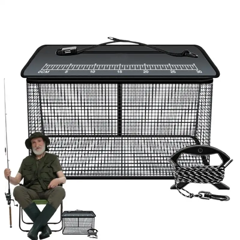 

Fishing Basket 47L Fish Basket Net Fishing Supplies Foldable Trap Container With Anti-Slip Rope Net Storage Bag For Saltwater