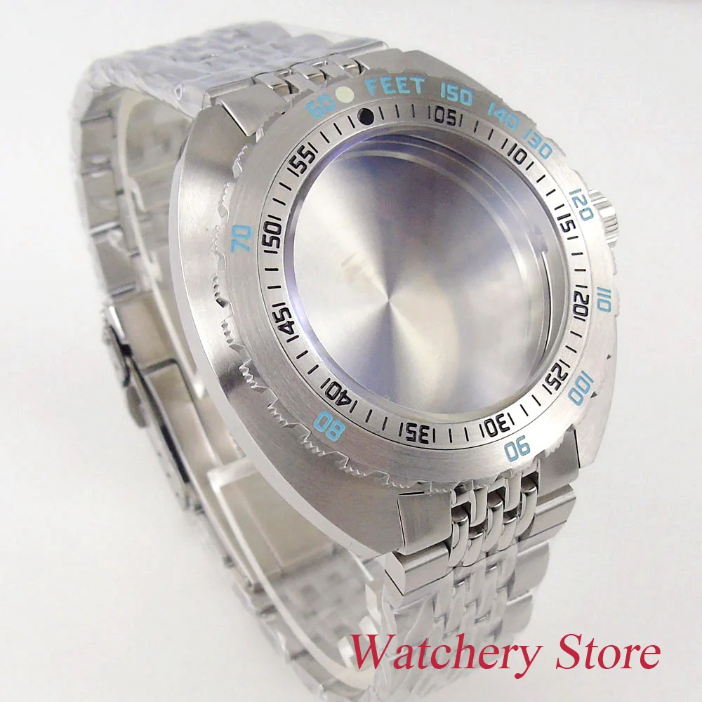 New 45mm 20ATM 316L Stainless Steel Black Silver Watch Case For NH35A NH36A Movement Solid Back Sapphire Crystal