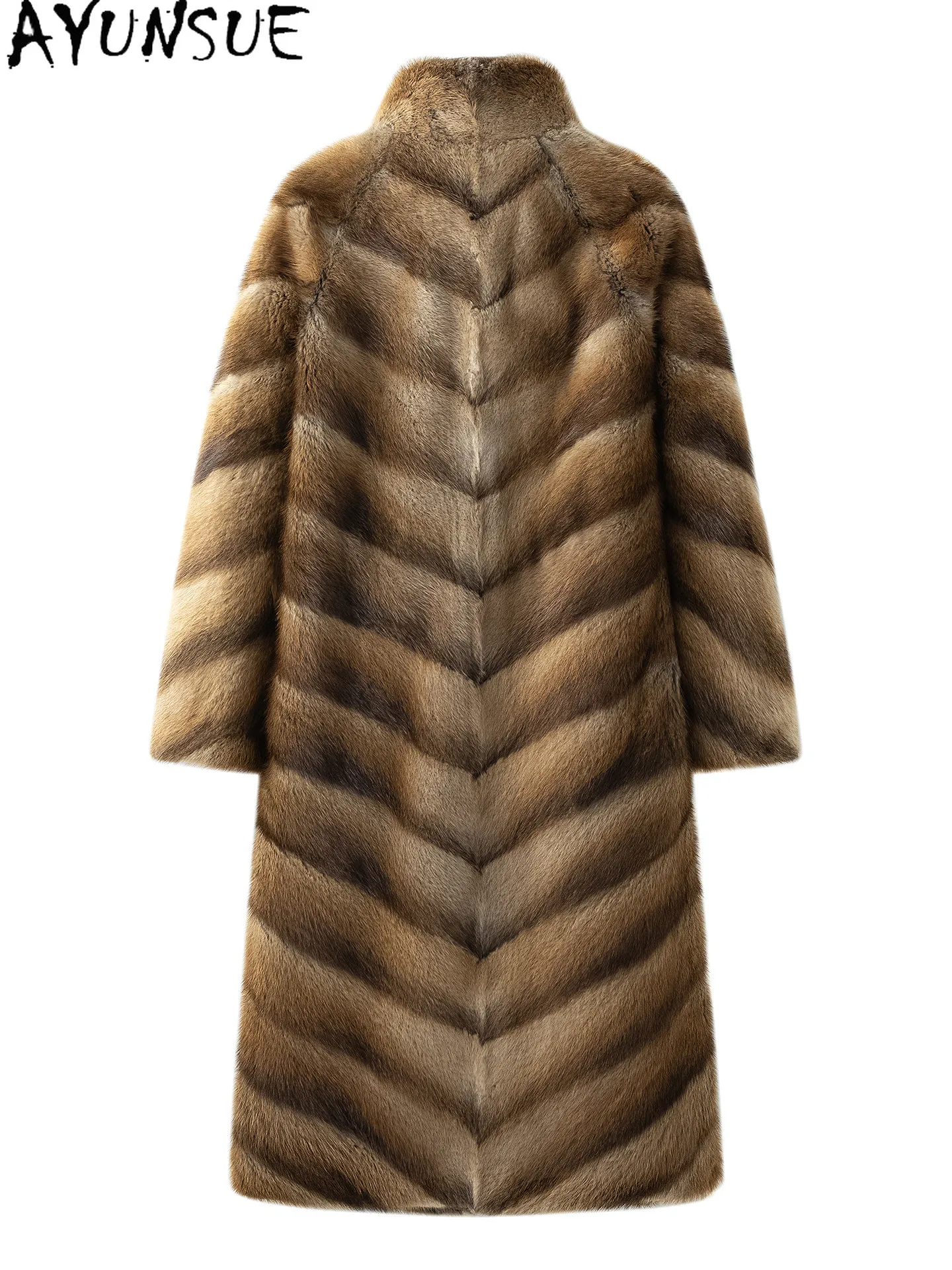 AYUNSUE Natural Qinggen Mink Coat Women Clothes Warm Real Fur Woman Coats Winter Jacket Velvet Fashion Long 115cm Пальто Женское