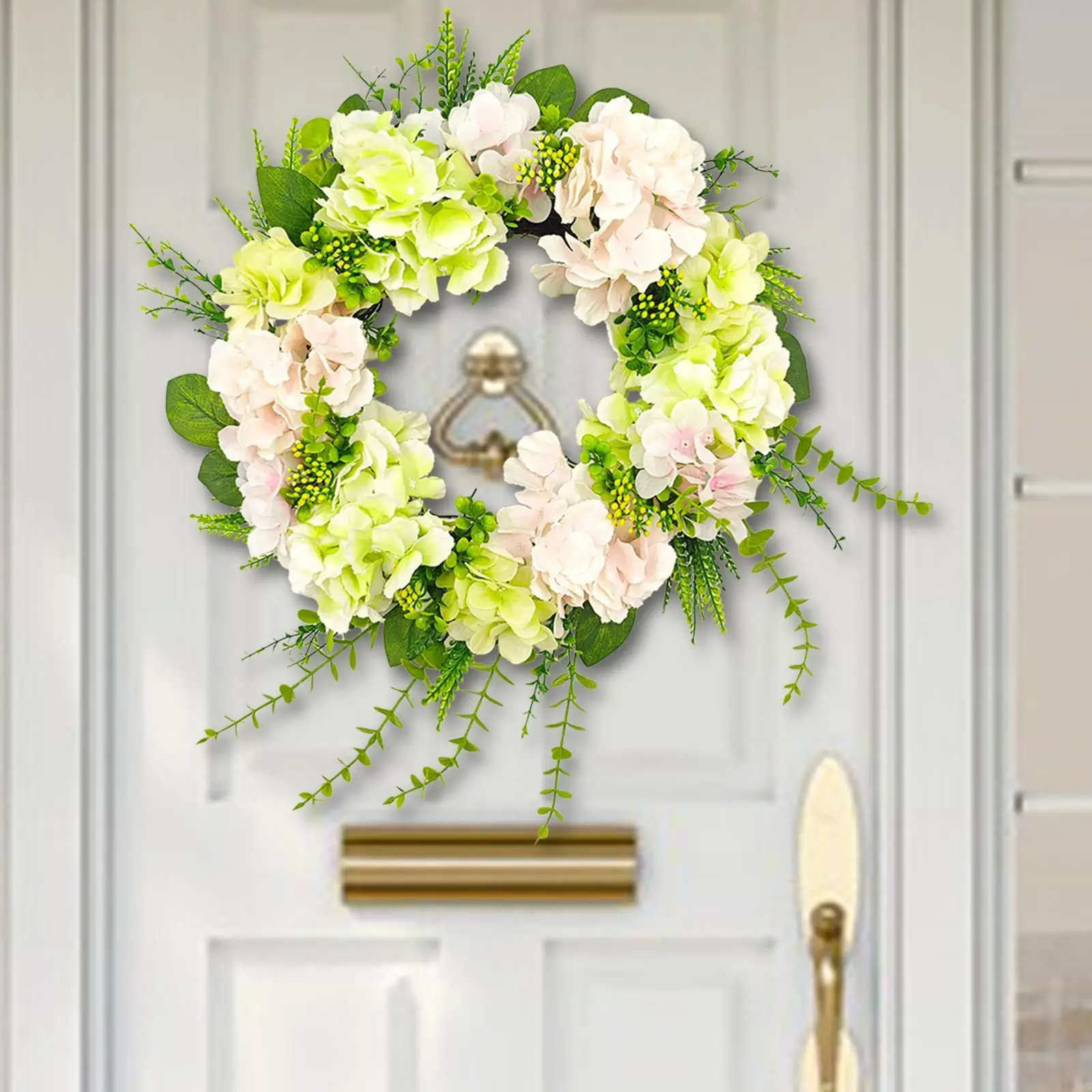 Silk Floral Garland Wreath for Door Decoration Spring Summer Greenery Wreath with Hydrangea for Farmhouse Wall Window Shelf