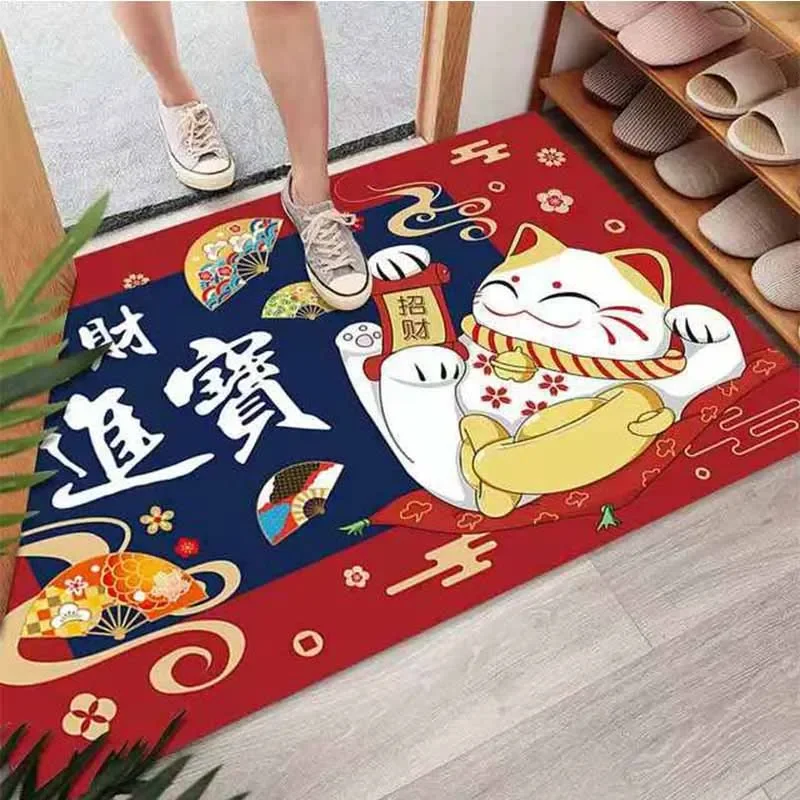 2025 New Cartoon Lucky Cat  Areas Rugs Non-Slip Foot Pad Home Bedroom Entrance Floor Mat Luck Rich And Auspicious Red Carpet