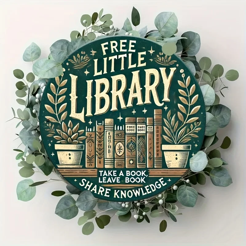 Vintage-Inspired 'Free Little Library' 20.32x20.32cm Aluminum Wall Art – 