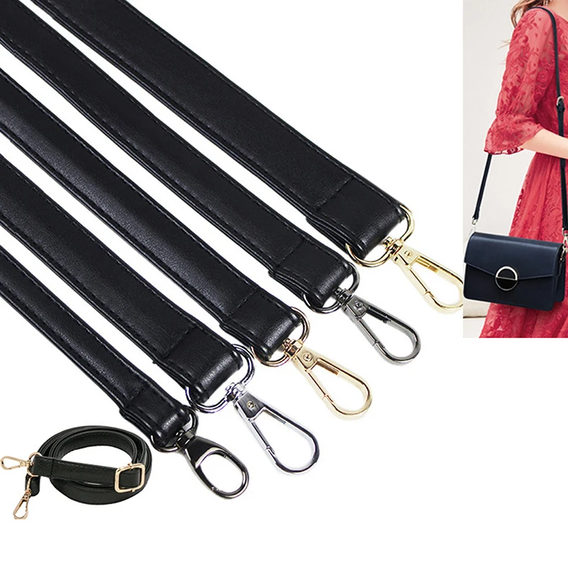 

Black PU Leather Bag Handle Belt 1.5cm Width Snap Hook/Dog Hook Included Lady Handbag Accessory