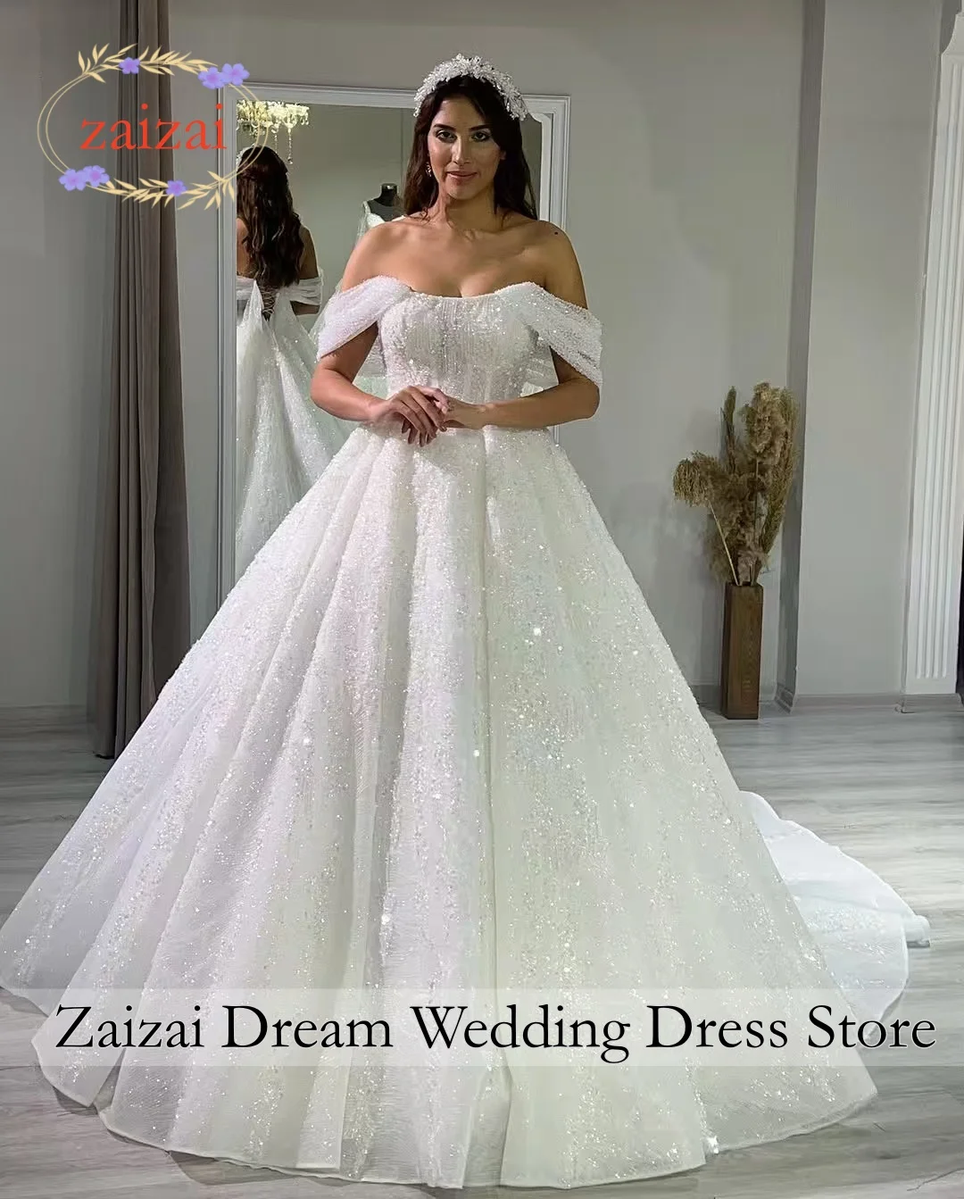 sparkly princess wedding dresses Off-the-shoulder Gold Gown Dress Evening Gown SELINADRESS Ball Gowns Princess Wedding Dresses & Fairytale