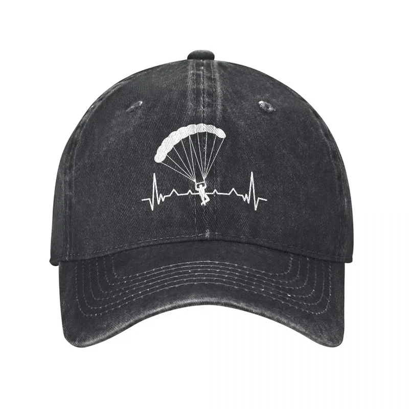 New Parachute Heartbeat Design Washed Canvas Baseball Cap Adventure Inspired Outdoor Style Unisex Adjustable Hat