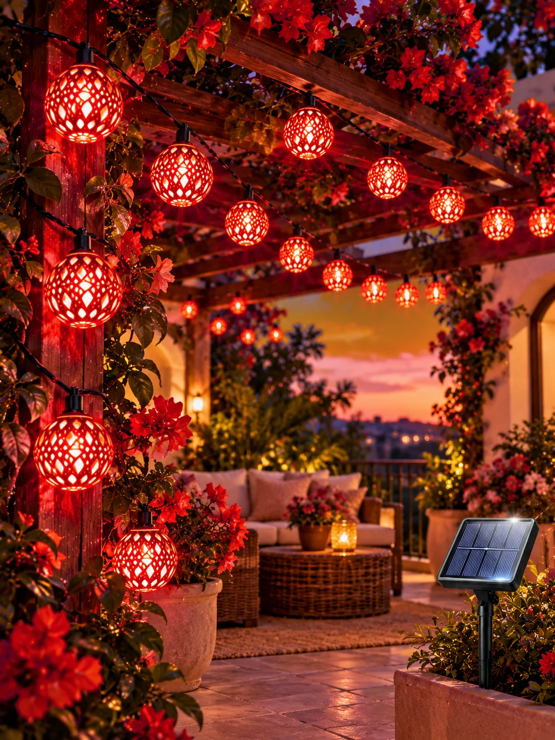 Boho Moroccan Lattice Ball String Lights Hollow Globe LED Garland for Ramadan Eid Courtyard Gazebo Terrace Cafe Party Home Decor