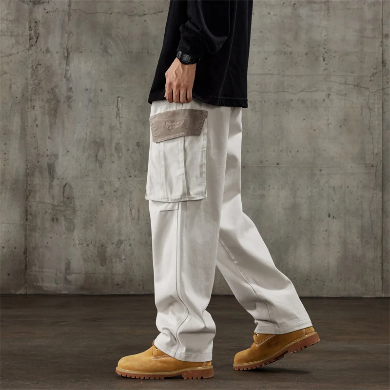 Men's Pants Retro Cargo Trousers Straight Autumn Winter Man Pants Punk Washed Luxury Designer Trend Big Pockets Outdoor Trousers