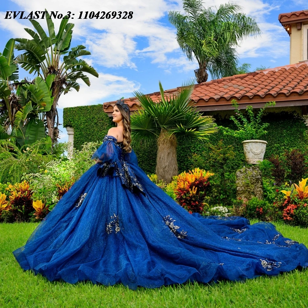 

EVLAST индивидуальное темно-синее платье Quinceanera 2025 года, бальное платье с аппликацией из бисера и кристаллами, корсет Sweet 16, Vestidos De 15 Anos E3Q788