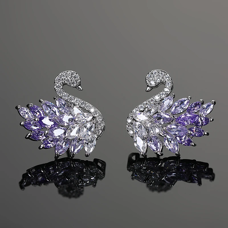 Light Luxury Goddess Style Swan Colored Earrings, Micro-paved Zircon Earrings, Fashionable And Versatile Long Earrings