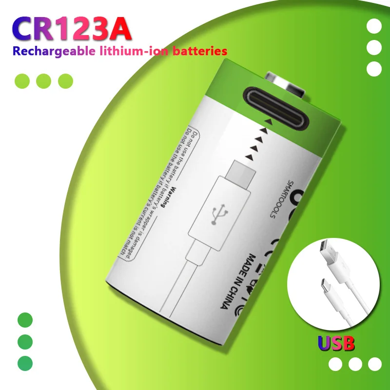 Cr123a 3.7v rechargeable lithium-ion battery USB CR17345 for fast charging of laser indicator LED flashlight battery+c cable