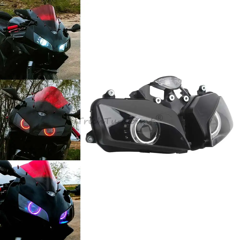 

Фара для мотоцикла с высоким/низким светом, полностью собранная, светодиодная, для Honda CBR600RR 2003-2006, с эффектом «ангельские глазки» и «дьявольские глазки»