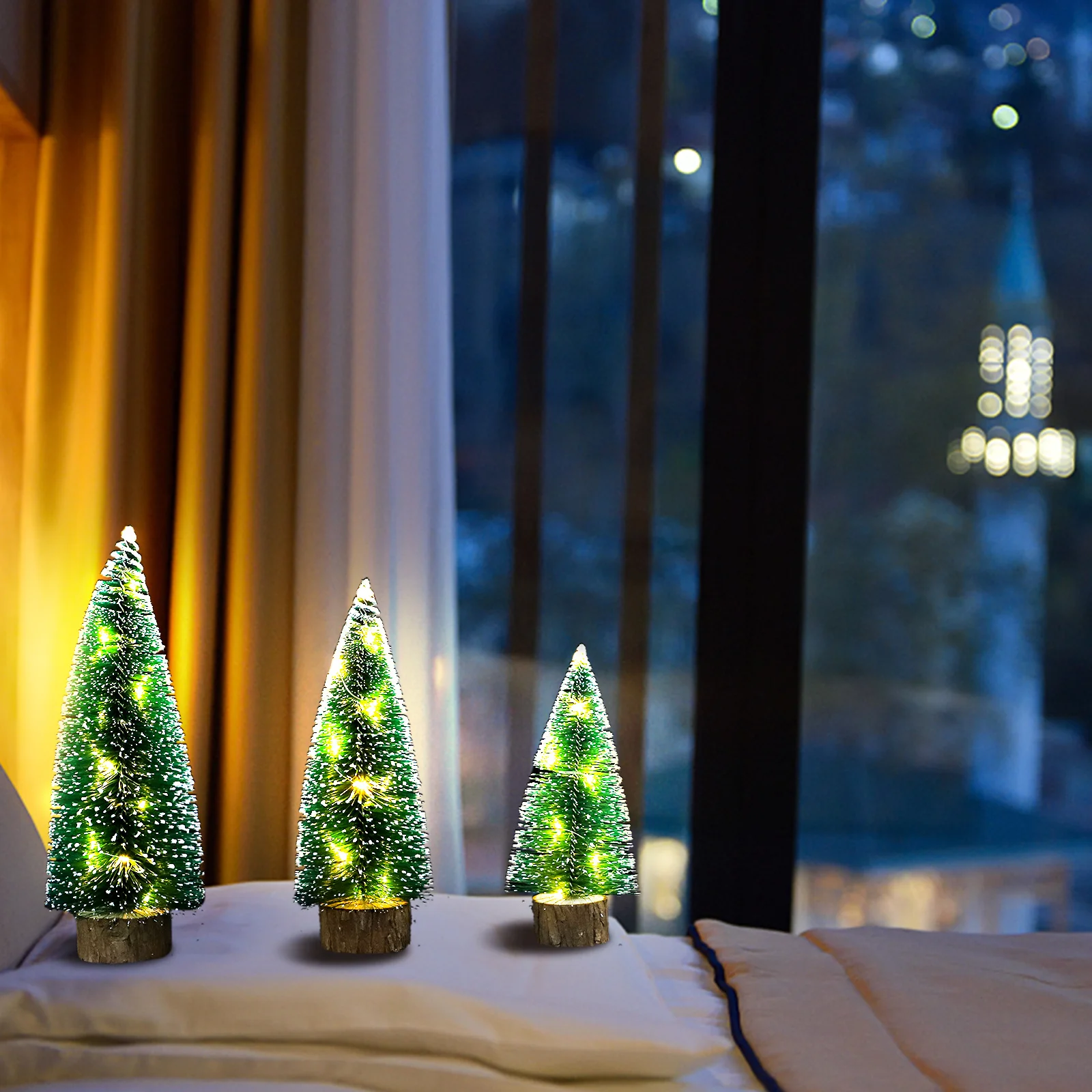 

3Pcs Mini Christmas Tree LED Light Creative Decorative Xmas Tree Ornament Home Party Festive Table Craft Display Decor