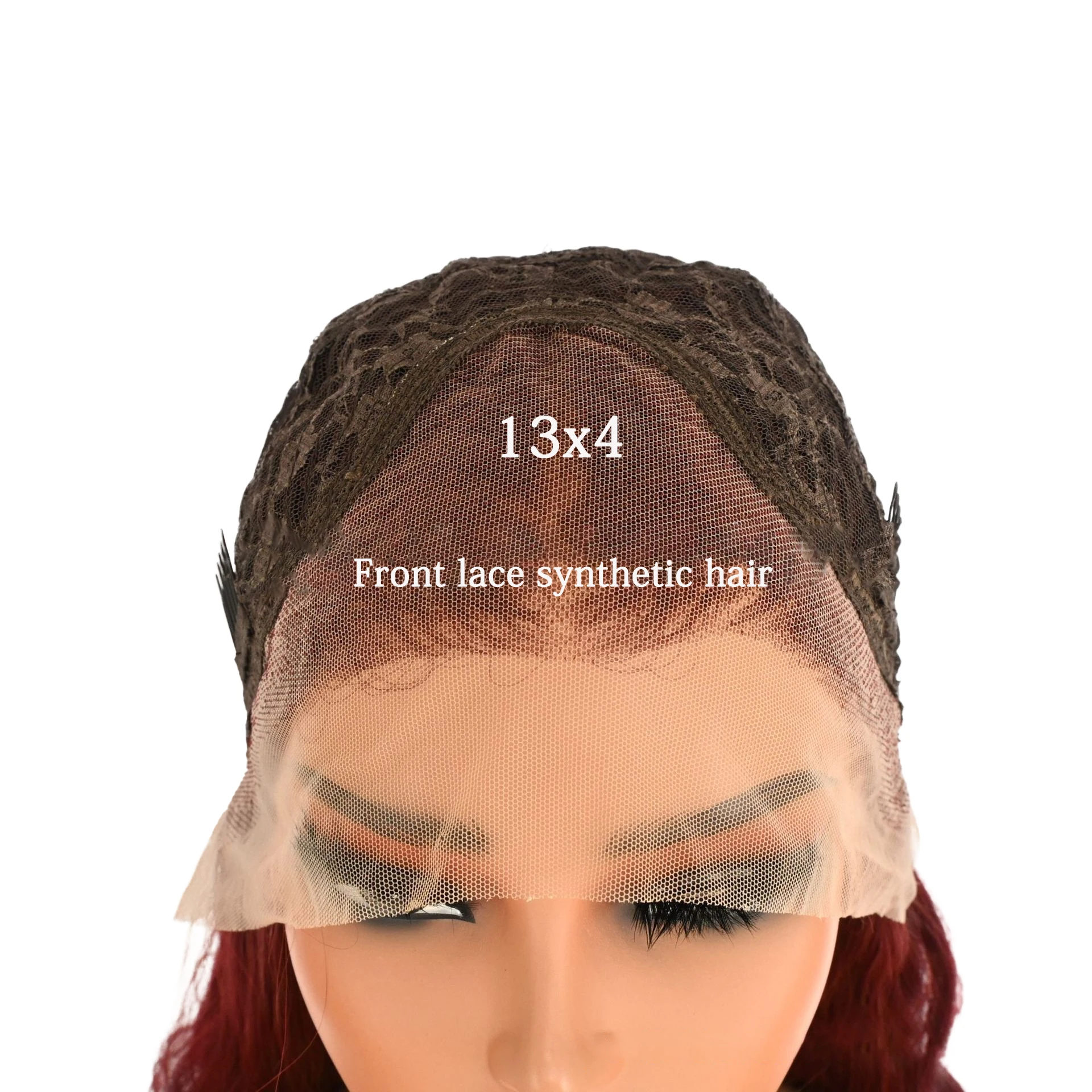 Le nouveau 26 pouces rouge petit bouclé 13x4 avant dentelle cheveux synthétiques est une perruque haut de gamme accrochée à la main adaptée aux fêtes quotidiennes des dames