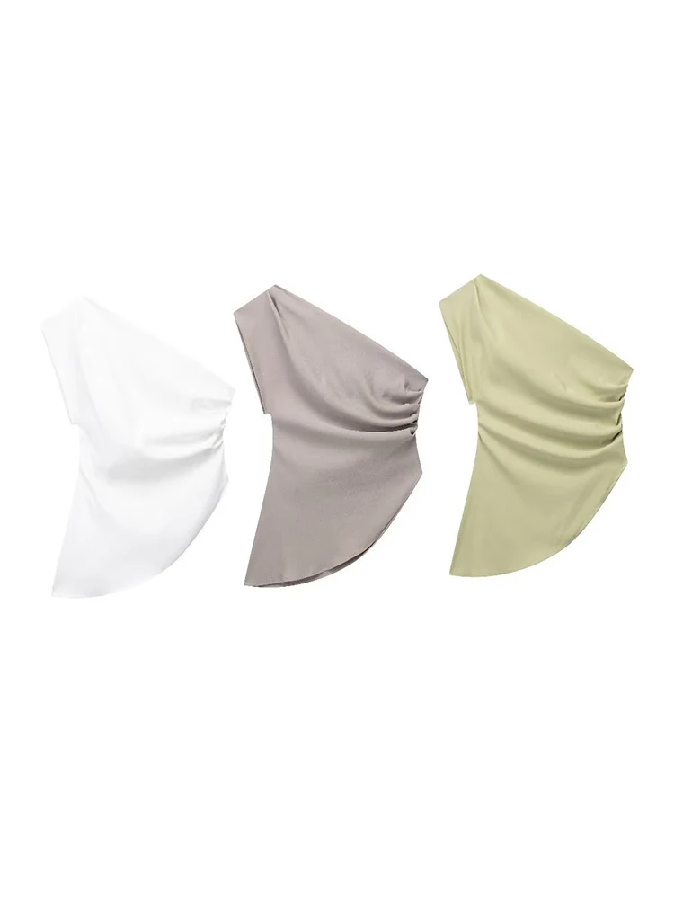 

Asymmetric T-shirt New Women's Fashion Trend Spicy Girl Celebrity Temperament Off Shoulder TopNew fishbone waistband tank top, w