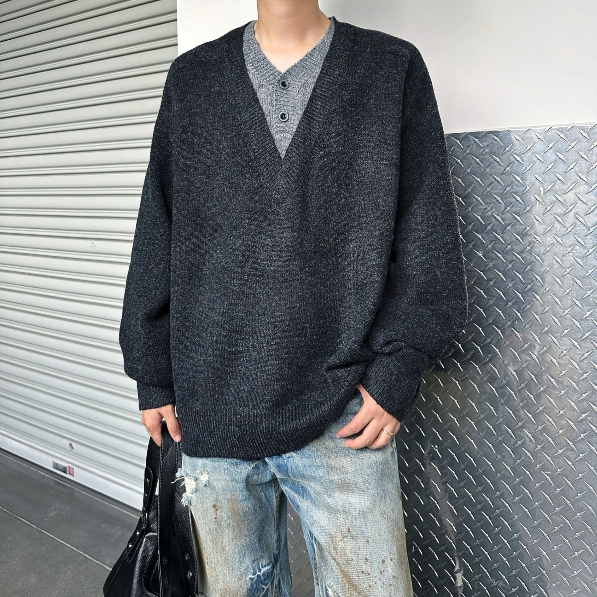 

Свободный длинный трикотаж Sve V-Ne, мужской повседневный трикотаж из полиэстера, винтажная верхняя одежда Lazy Faion, молодежная активная одежда