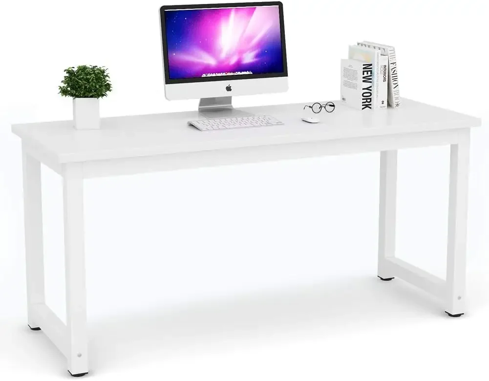 Computer Desk, 63 inch Large Office Desk Computer Table Study Writing Desk for Home Office, White