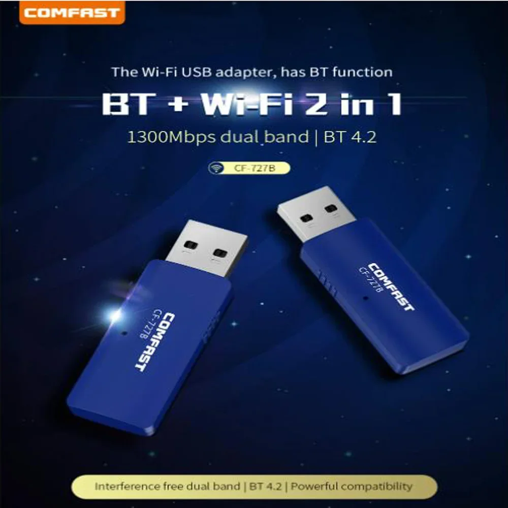 

HOT!Wireless USB WiFi Bluetooth Compatible 4.2 Dongle 1300Mbps for PC Desktop Laptop 5GHz +2.4G Network Adapter Card PC Receiver