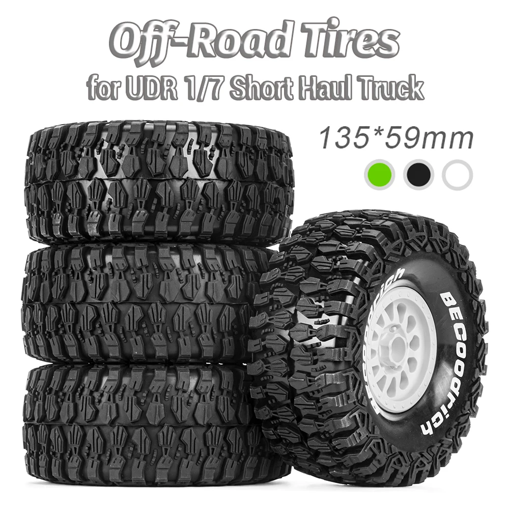 Off-Road Tires Wheels 4PCS 135*59mm for UDR 1/7 RC Model Car Short Haul Truck Accessories