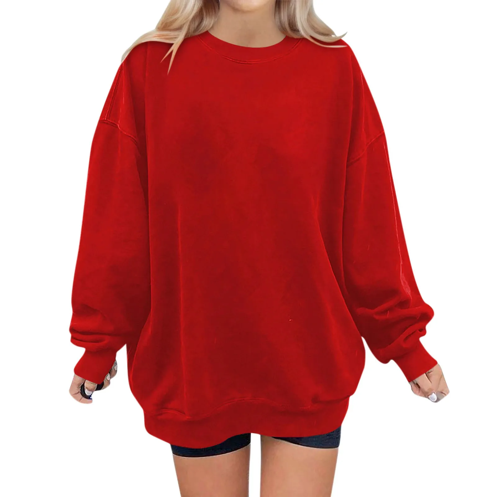 Women\'s Casual Fashion Solid Color Long Sleeve O-Neck Sweatshirts Pullover Top