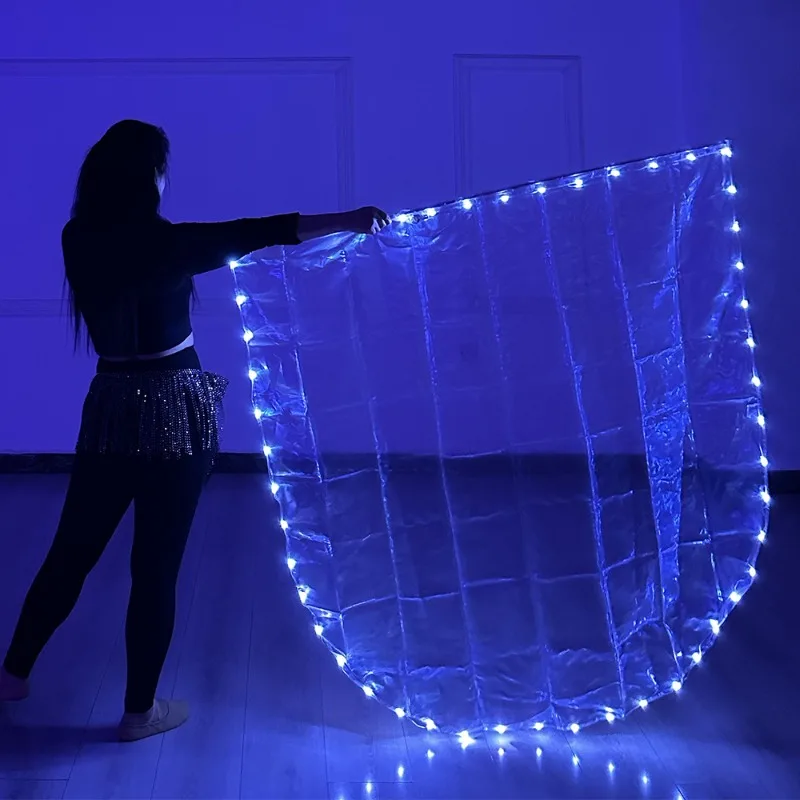 LED Glowing Flag White Fabric Belly Dance Prop with Switch Button Battery Operated