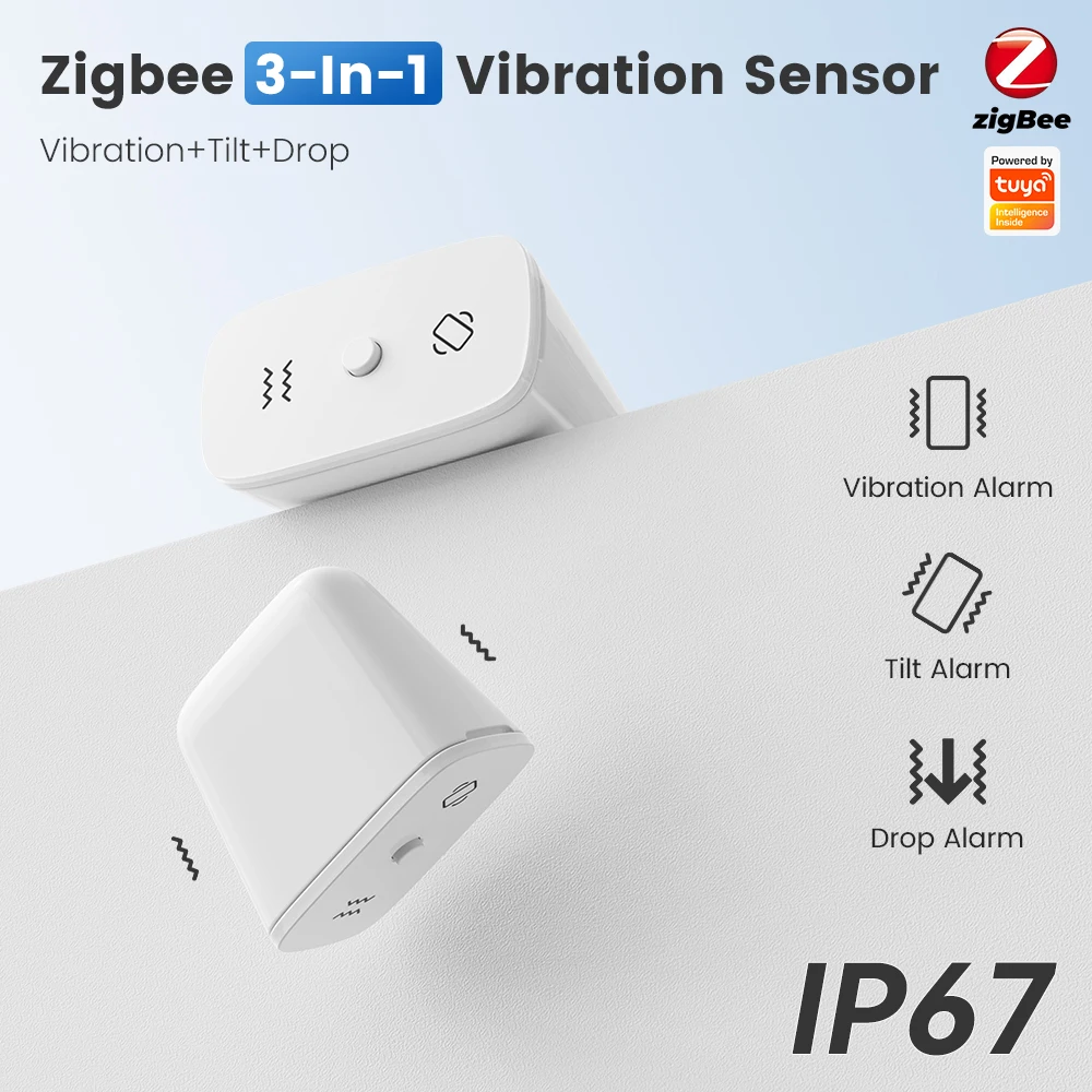 

Tuya Zigbee 3in1 Smart Sensor with Vibration Alarm Tilt Sensor Glass Break Sensor Drop Detector IP67 Waterproof and Dustproof