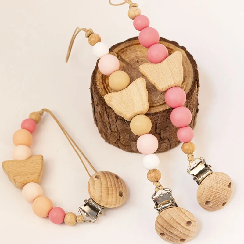 Tétine en bois avec nom personnalisé pour bébé, perle en silicone, pendentif TeWindsor, cadeaux pour nouveau-né