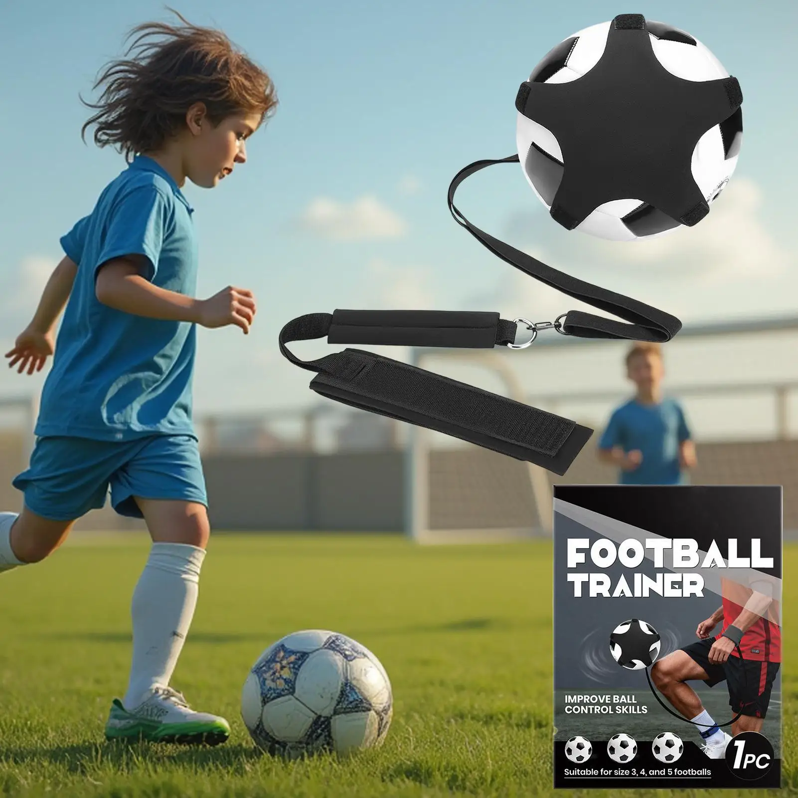 Alat Latihan Sepak Bola dengan Tali dan Gelang yang Dapat Disesuaikan, Alat Bantu Latihan Sepak Bola untuk Anak Laki-laki dan Perempuan, untuk Dalam Ruangan dan Halaman Belakang