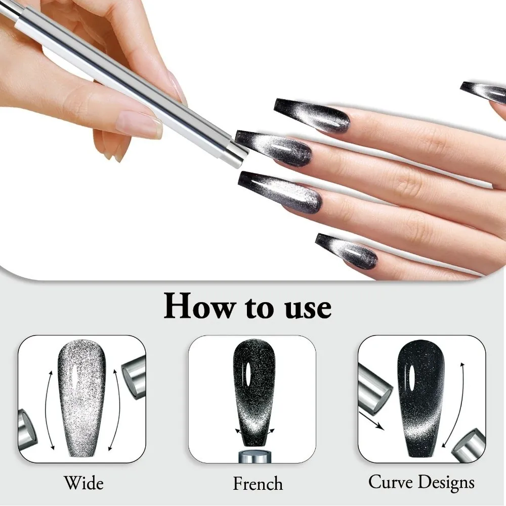 เครื่องมือทำเล็บแม่เหล็กแบบดูดแม่เหล็ก สำหรับตกแต่งเล็บลายตาแมว แบบสองหัว พร้อมลูกเหล็ก