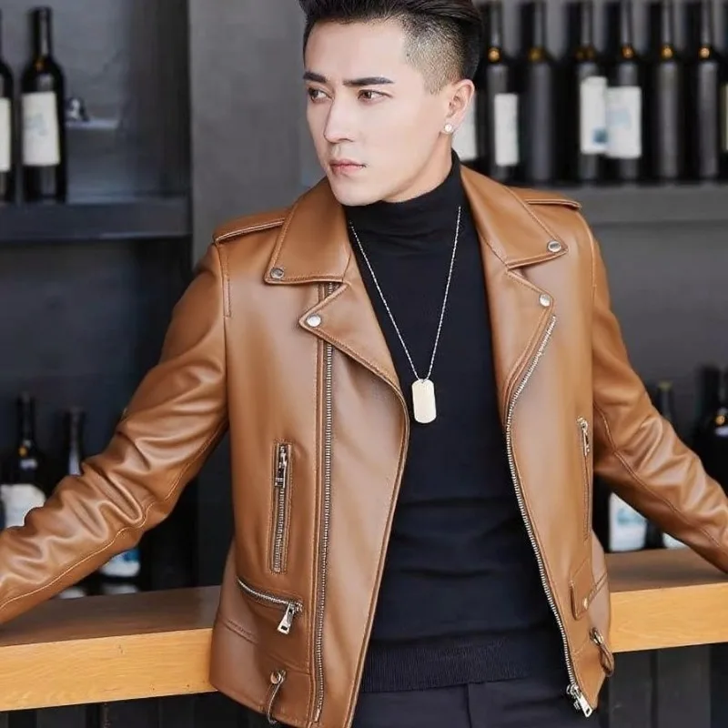 

Versatile PU Leather Coat Men's Short Sleeve Suit Jacket with Lightweight Insulation Ideal for Year Round Wear Smart Casual Look