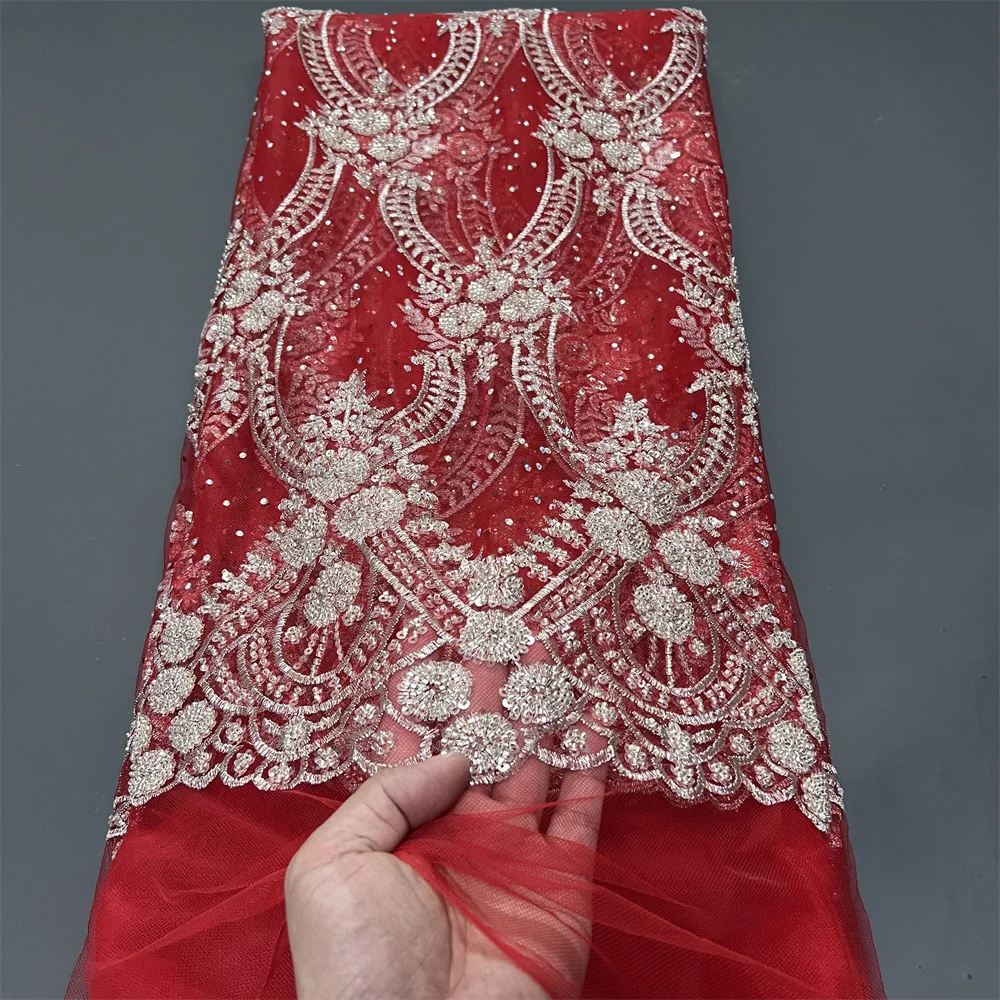 

2025 African Nigerian Tulle Lace Fabric for Dress Sewing High Quality Damask Cotton Pure Embroidery Wedding Party 5Yard ZJ112