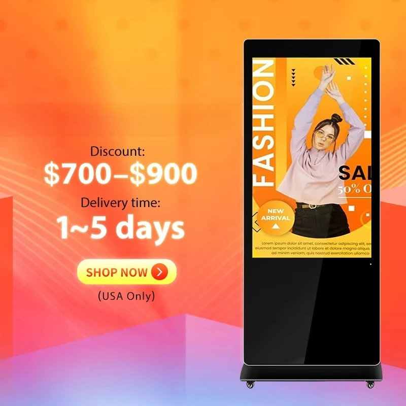 43 Inch Indoor Portable Digital Signage and Display Totem Movable Advertising Media Player Floor Standing LCD Touch Screen Kiosk