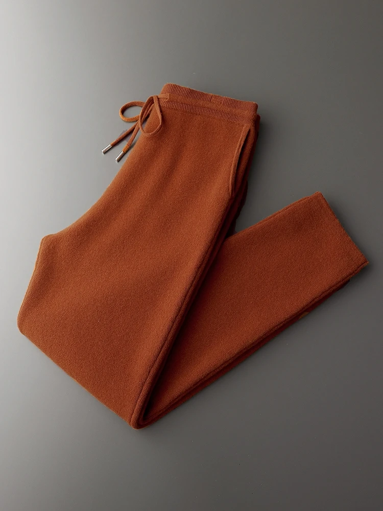 ANGEL 100% Merino Wool Men's Knit Trousers Autumn Winter Thick Pencil Pants  Soft Warm Cashmere Pants Basic Smart Casual Pants